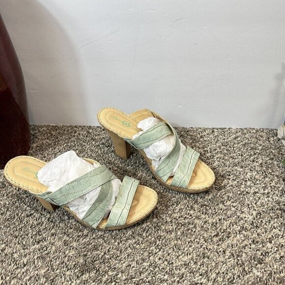 Born Emden Stacked Heel Sandals Women's Size 40.5 US 9 Strappy Sea Green - Picture 2 of 10